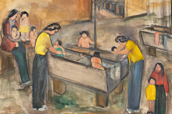 hisako hibi painting of laundry room in camp